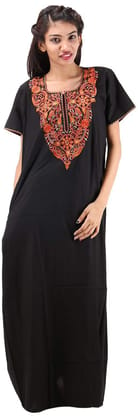 VALENCIA SLEEPWEAR Women's Embroidery Night Gown Lizzybizzy Cotton XXL Black