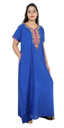 VALENCIA SLEEPWEAR lissybissy Cotton Resham Embroidery Nighty Night Gown Maxi for Women A line (MA_Blue_Blue)