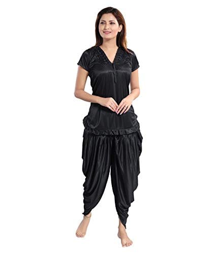 VALENCIA SLEEPWEAR Black Patiala Nightsuit Nightwear