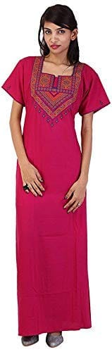 VALENCIA SLEEPWEAR lissybissy Cotton Resham Embroidery Nighty Night Gown Maxi for Women A line (Pink)