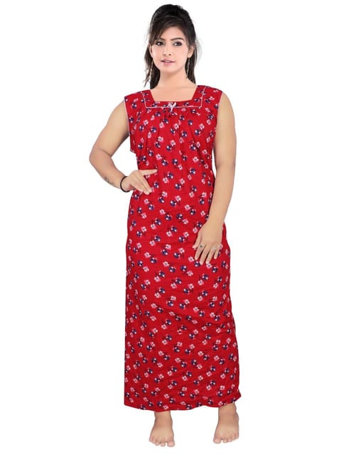 VALENCIA SLEEPWEAR lissybissy Cotton Resham Embroidery Nighty Night Gown  Maxi for Women A line (Red)