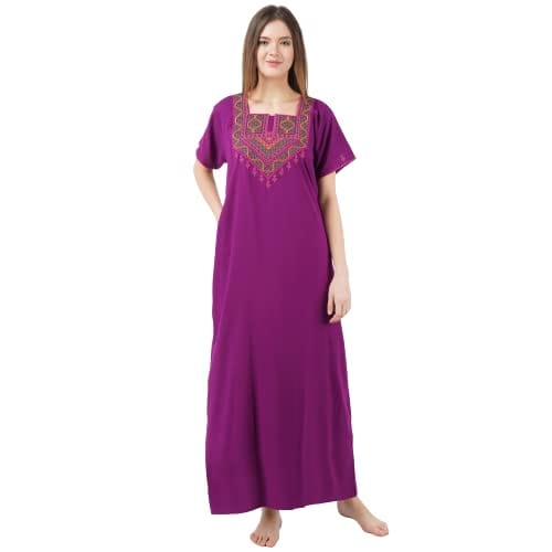 VALENCIA SLEEPWEAR Women's Pure Cotton Printed Maxi Nighty with Pocket  Nightdress Night Suit Gown for Women
