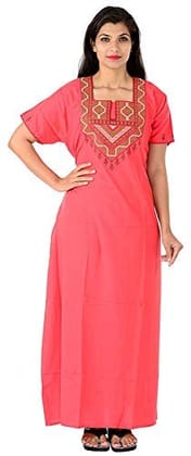 VALENCIA SLEEPWEAR lissybissy Cotton Resham Embroidery Nighty Night Gown Maxi for Women A line (Peach)