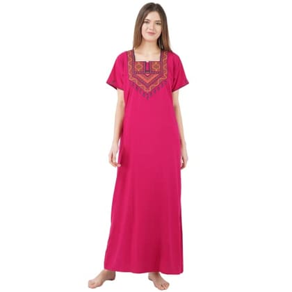 VALENCIA SLEEPWEAR Cotton LizzyBizzy Embroidery Nighty Nightwear Maxi Nightgown Plain Pink