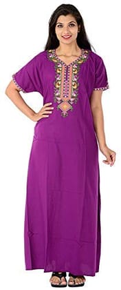 Valencia Cotton LizzyBizzy Embroidery Nighty Nightwear Maxi Nightgown Plain Purple