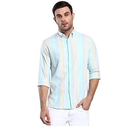 Men's Striped Slim Fit Cotton Casual Shirt with Button Down Collar & Full Sleeves