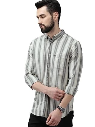 THE BEAR HOUSE Men's Cotton Multi Colour Striped Cotton Casual Shirt