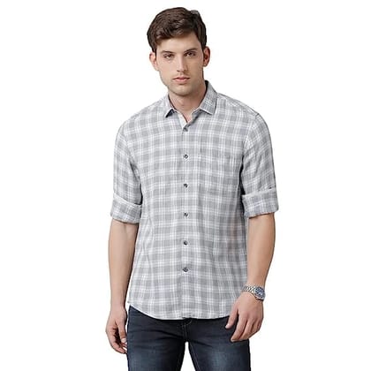 Grey Checked Regular Fit Pure Linen Shirt for Men