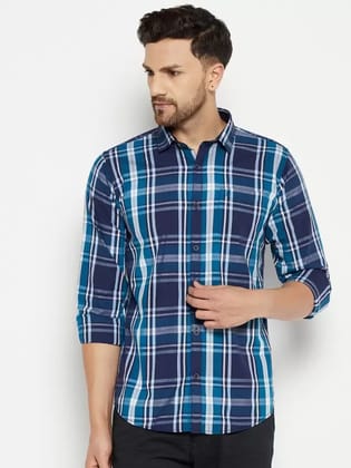 Men Slim Fit Checkered Spread Collar Casual Shirt