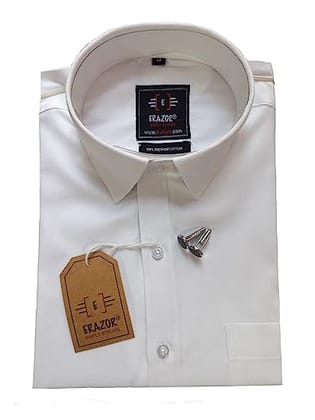 Slim Fit French Cuff Cotton Shirt with Cufflinks (White)- Premium Cufflinks Free