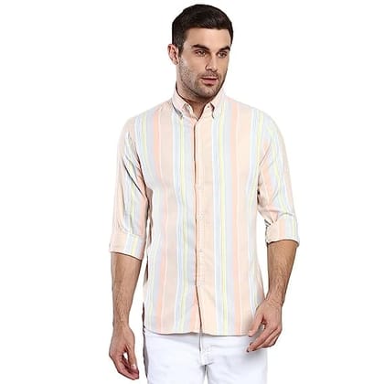 Men's Striped Slim Fit Cotton Casual Shirt with Button Down Collar & Full Sleeves