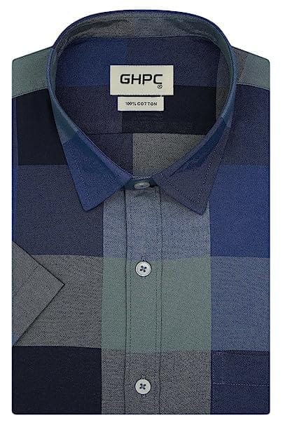 GHPC 100% Cotton Big/Buffalo Checks Half Sleeves Regular Fit Formal Shirt for Men