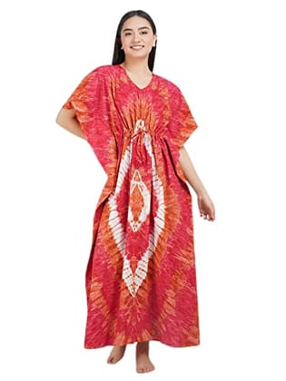 KOI SLEEPWEAR Women's Tie and Dye Print Full Length Cotton Orange and Pink Kaftan (Free Size)