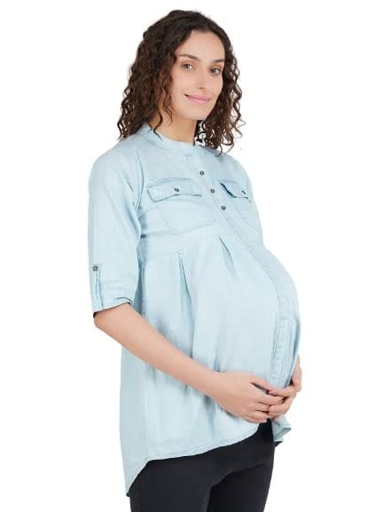 KOI SLEEPWEAR Maternity Denim Top Trendy for Pregnant Womens (XX-Large)