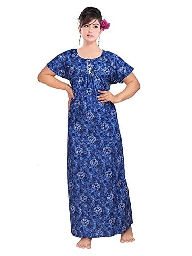 VALENCIA SLEEPWEAR Women's Pure Cotton Printed Maxi Nighty with Pocket Nightdress  Night Suit Gown for Women