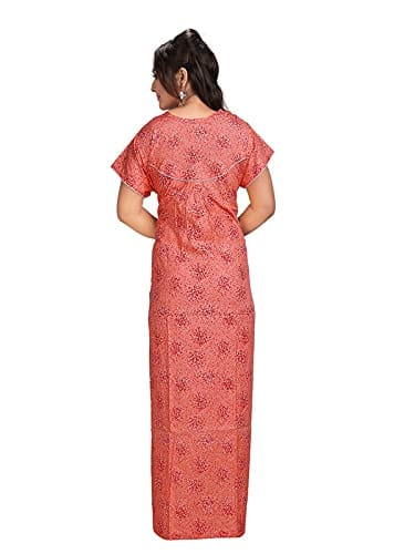 VALENCIA SLEEPWEAR Women's Pure Cotton Printed Maxi Nighty with Pocket  Nightdress Night Suit Gown for Women