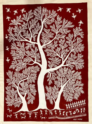 WARLI PAINTING ON CLOTH 27 x 36