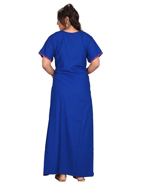 Buy VALENCIA SLEEPWEAR lissybissy Cotton Resham Embroidery Nighty Night  Gown Maxi for Women A line (Navy Blue) at