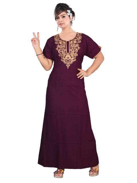 Buy VALENCIA SLEEPWEAR lissybissy Cotton Resham Embroidery Nighty Night  Gown Maxi for Women A line (Navy Blue) at