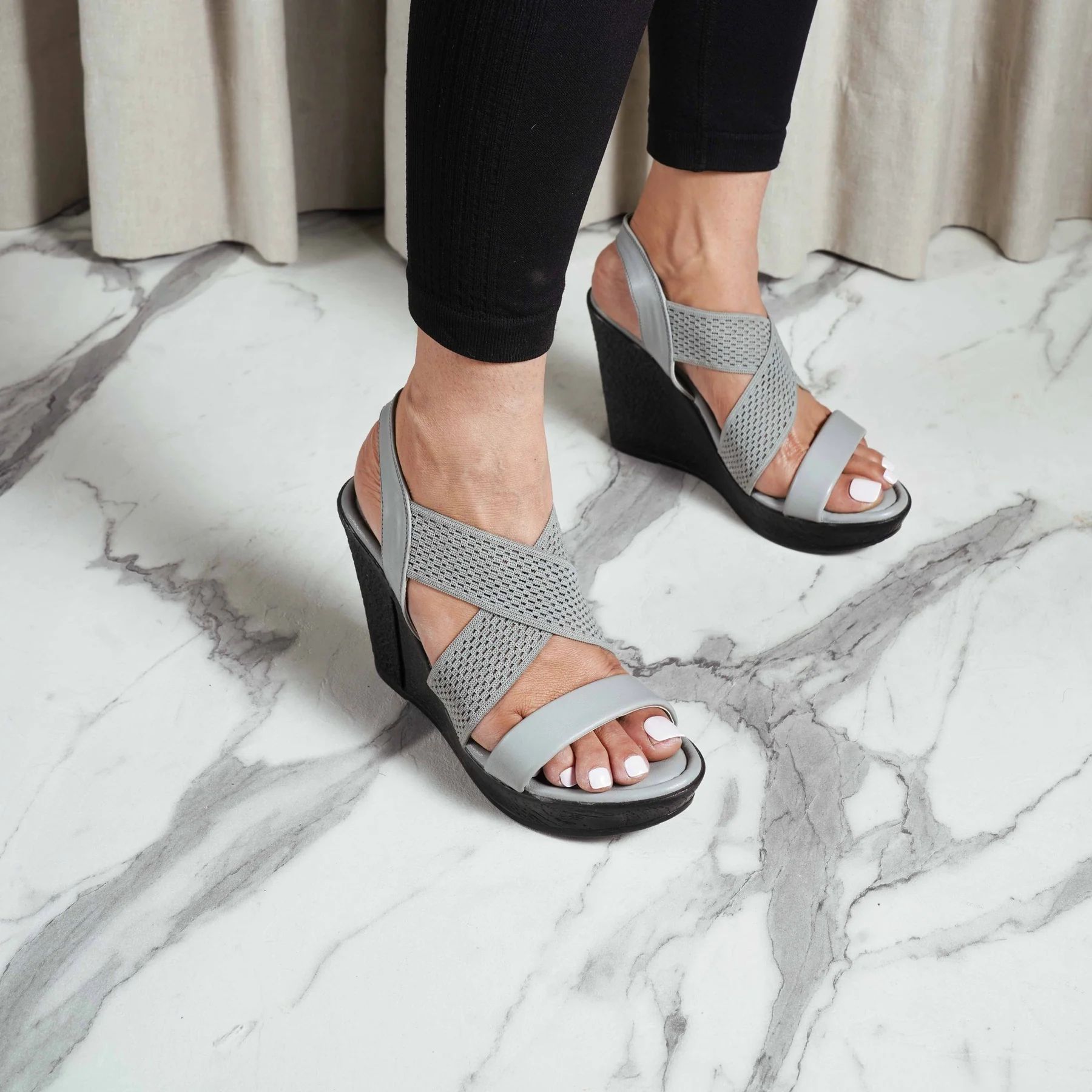 GREY COMFORT ELASTIC FASTENING SANDAL-Grey