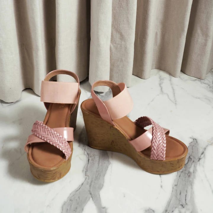 PEACH CROSS STRAP ELASTIC SANDALS-Pink