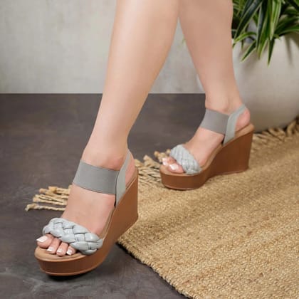 WEAVED FRONT COMFORT ELASTIC SANDALS-GREY