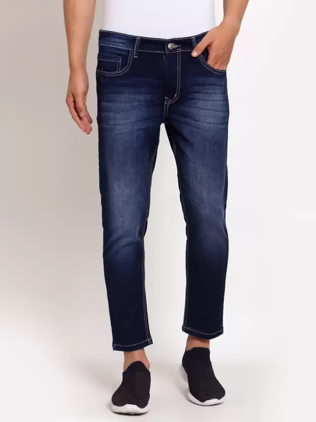 Men Slim Mid Rise Dark Blue Jeans