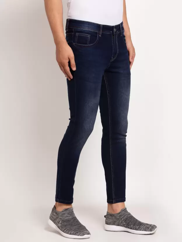 Men Slim Mid Rise Dark Blue Jeans