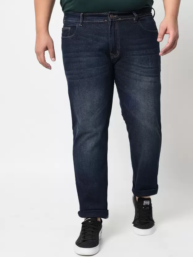 Men Slim Mid Rise Dark Blue Jeans