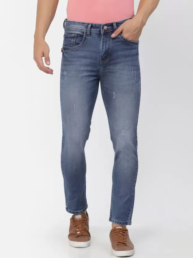 Men Slim Mid Rise Dark Blue Jeans