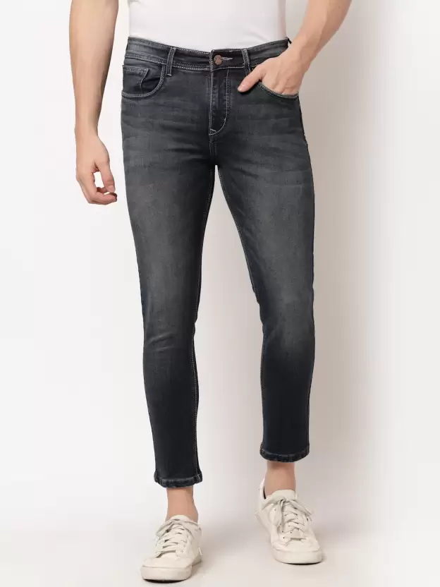 Men Slim Mid Rise Black Jeans