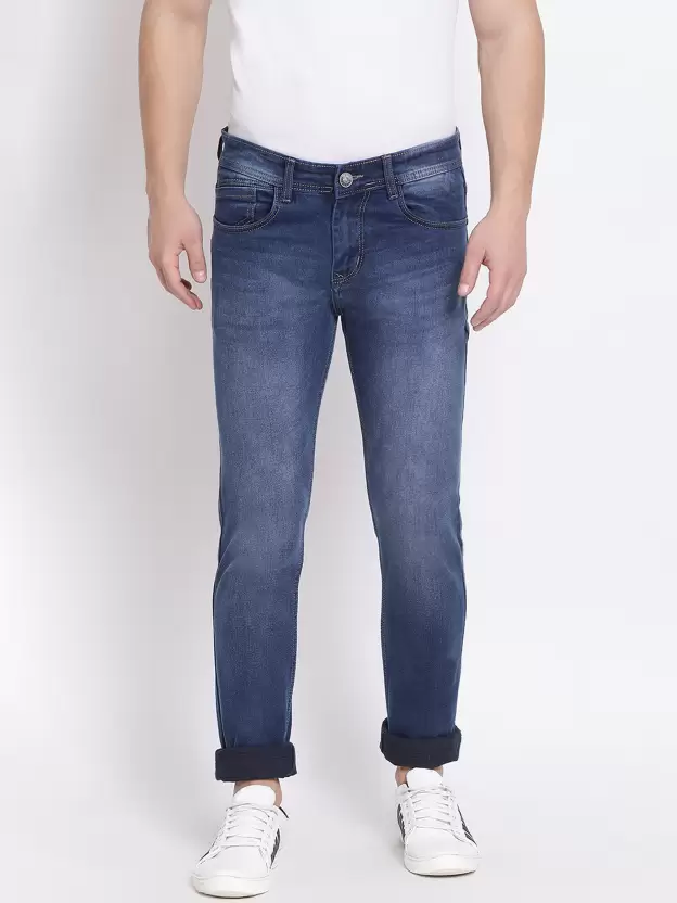 Men Skinny Mid Rise Blue Jeans