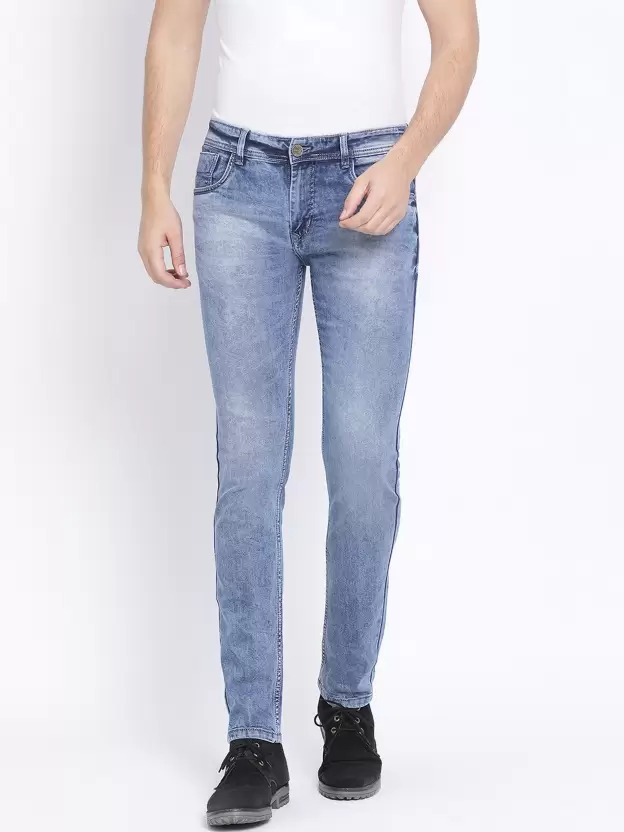 Men Skinny Mid Rise Blue Jeans