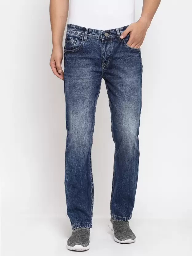 Men Regular Mid Rise Dark Blue Jeans