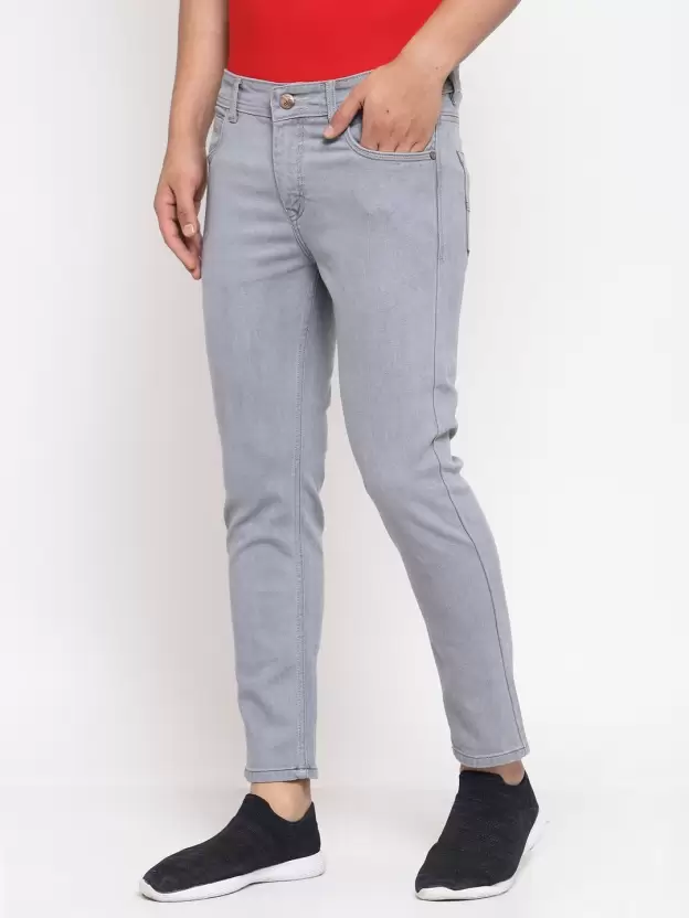 Men Slim Mid Rise Grey Jeans