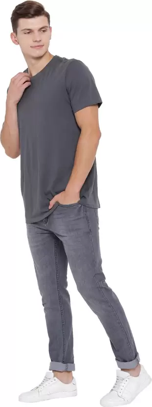 Men Slim Mid Rise Grey Jeans