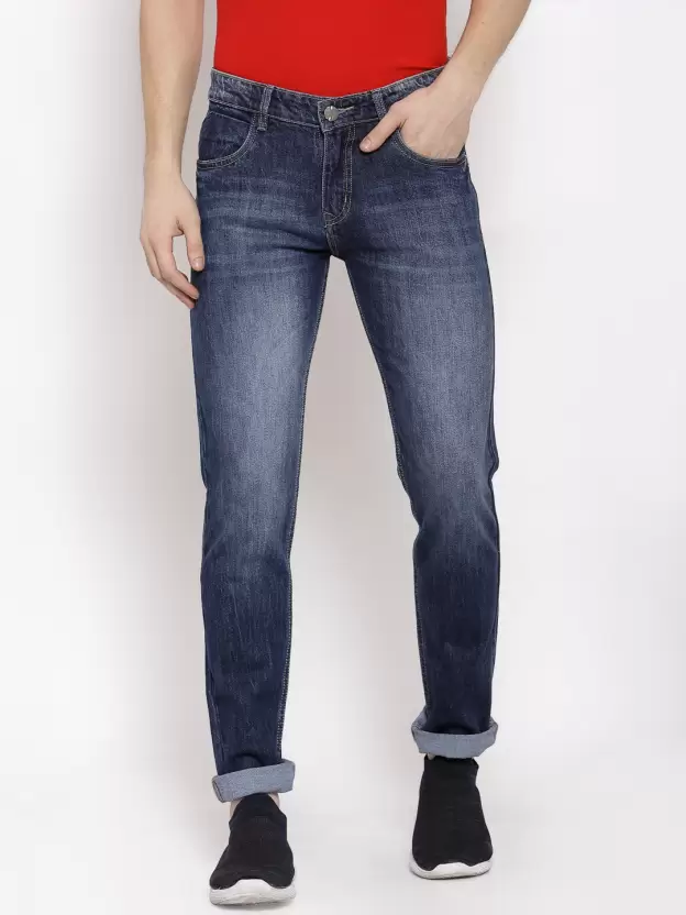 Men Slim Mid Rise Blue Jeans