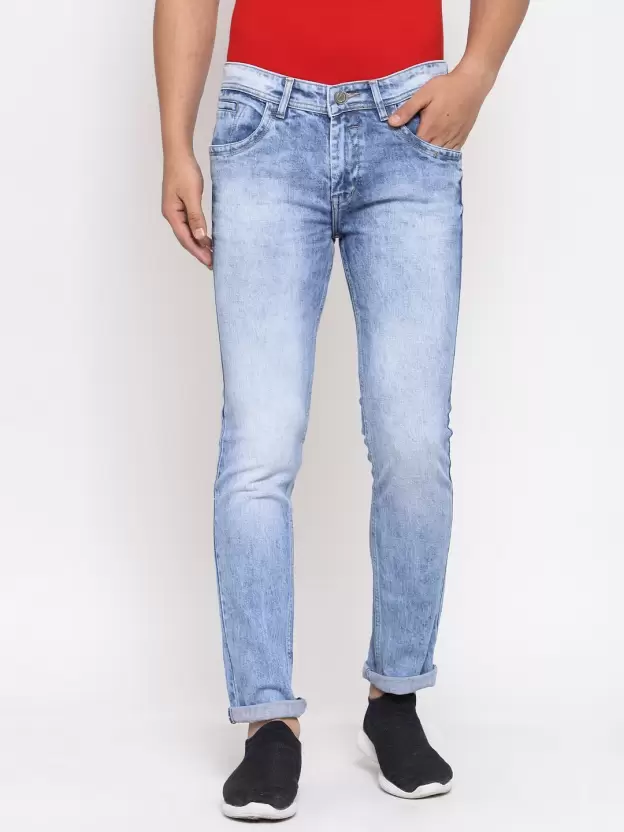 Men Slim Mid Rise Light Blue Jeans