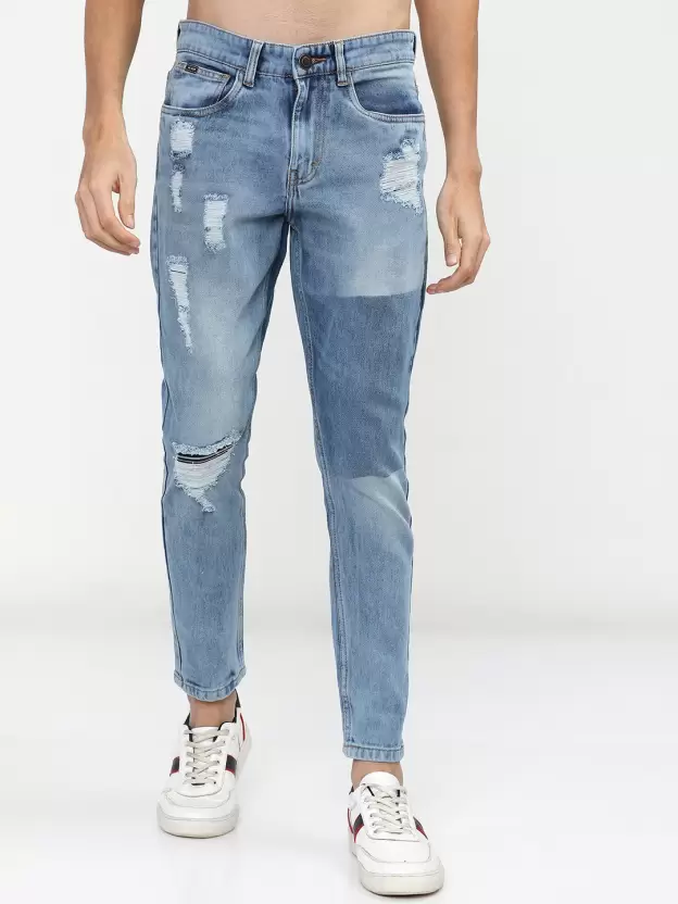 Men Tapered Fit Mid Rise Blue Jeans