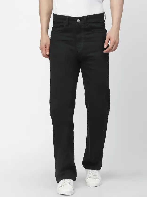 Stretchable wide leg Men High Rise Black Jeans