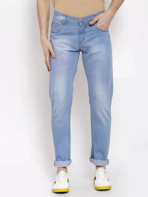 Men Slim Mid Rise Light Blue Jeans