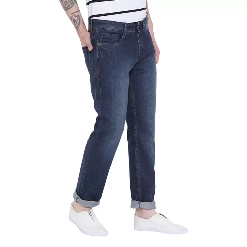 Men Regular Mid Rise Dark Blue Jeans