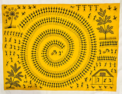 WARLI VILLAGE CELEBRATION PAINTING ON CLOTH  27X38