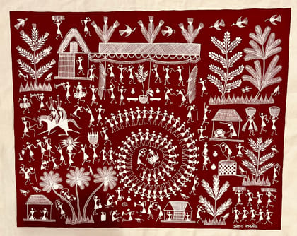 WARLI VILLAGE CELEBRATION PAINTING ON CLOTH 24x31