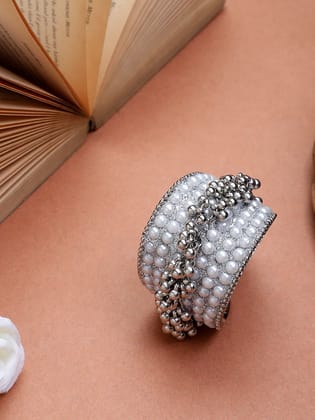 Oxidized Silver Color Moti Adjustable Bracelet