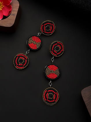 Cardinal Oxidized Multicolor Beads Weaving Geometric Design Earrings