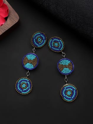 Cardinal Blue Color Beads Weaving Geometric Design Oxidized Earrings