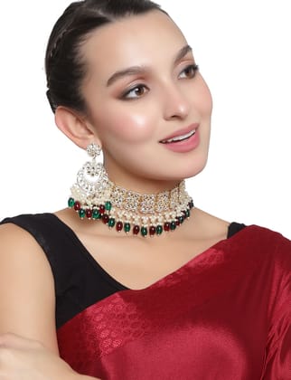 Cardinal Multicolor Onyx Kundan Gold Plated Choker Necklace Set