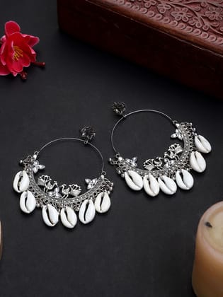 Oxidized Silver Color Shell Bali Earrings