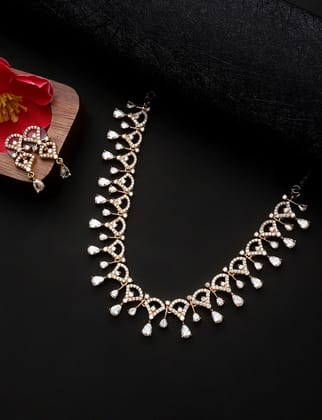 Cardinal White Stone Gold Plated Choker American Diamond Necklace Set